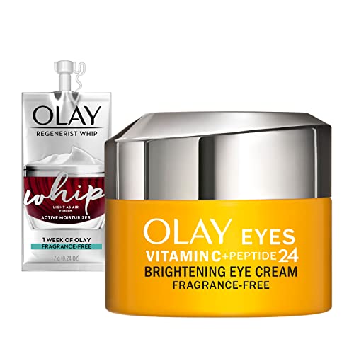 41RsKj7yQML.jpg Olay Vitamin C + Peptide 24 Eye Cream, Fragrance-Free, 0.5 oz + Whip Face Moisturizer Travel/Trial Size Gift Set - Image 1