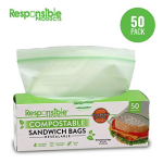 Responsible Products Certified Compostable SNACK Resealable Zip Bag, Extra Strength Food Bags, Plant-Based Freezer-Safe (50 Pack) - Image 4