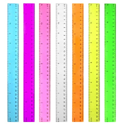 Color Transparent Ruler Plastic Rulers - Ruler 12 inch, Kids Ruler for School, Ruler with Centimeters, Millimeter and Inches, Assorted Colors, Clear Rulers, 7 Pack School Rulers