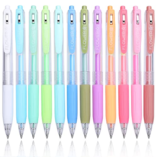 RIANCY Pastel Gel Colored Pens Fine Point Smooth Writing Pens 12 PACK 0.5mm Retractable Ink Assorted Bright Coloring For Coloring Books Journaling Work Class Office Stationery Art Supply