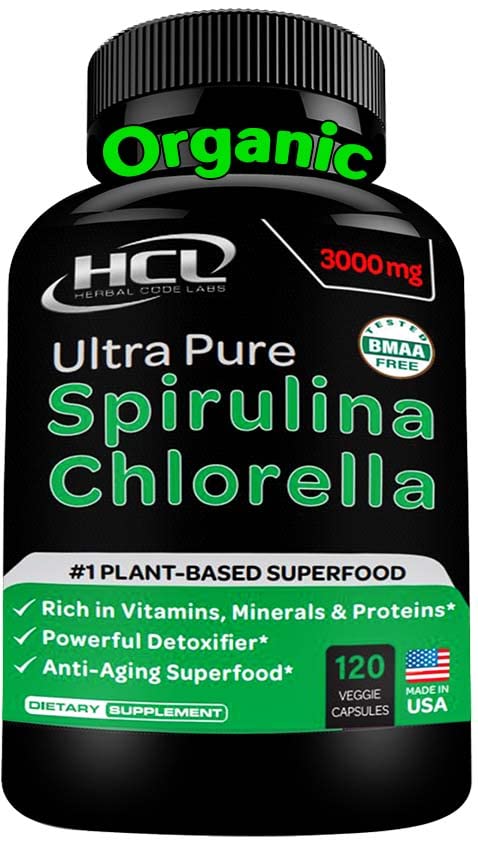 Chlorella Spirulina Powder Capsules Organic - 3000 mg of BMAA Free Purest Blue Green Algae - Best Raw Vegan Protein Green Superfood Broken Cell Wall – Made in USA
