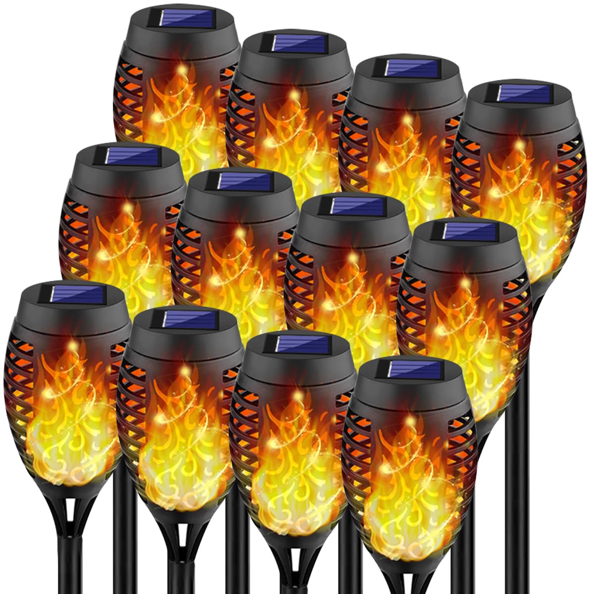 Kurifier 12Pack Flickering Flame Solar Torch Lights for Garden Decor, Waterproof Solar Lights Outdoor Decorative, Outdoor Decorations for Yard Porch Lawn Patio Outside Decor-Luces Solares para Jardin