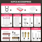 HARDELL Mini Cordless Rotary Tool, 5-Speed 3.7V rechargeable Kit with 61 Accessories, USB Charging Multi-Purpose Power Tool for Sanding, Polishing, Drilling, Etching, Engraving, DIY Crafts - Image 5