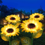 Homeleo Upgraded 4-Flower Solar Sunflower Lights for Yard Decor,Waterproof Outdoor Garden Decorative Artificial Flowers Stake Ornaments for Lawn Patio Porch Flowerbed Thanksgiving Cemetery Decorations
