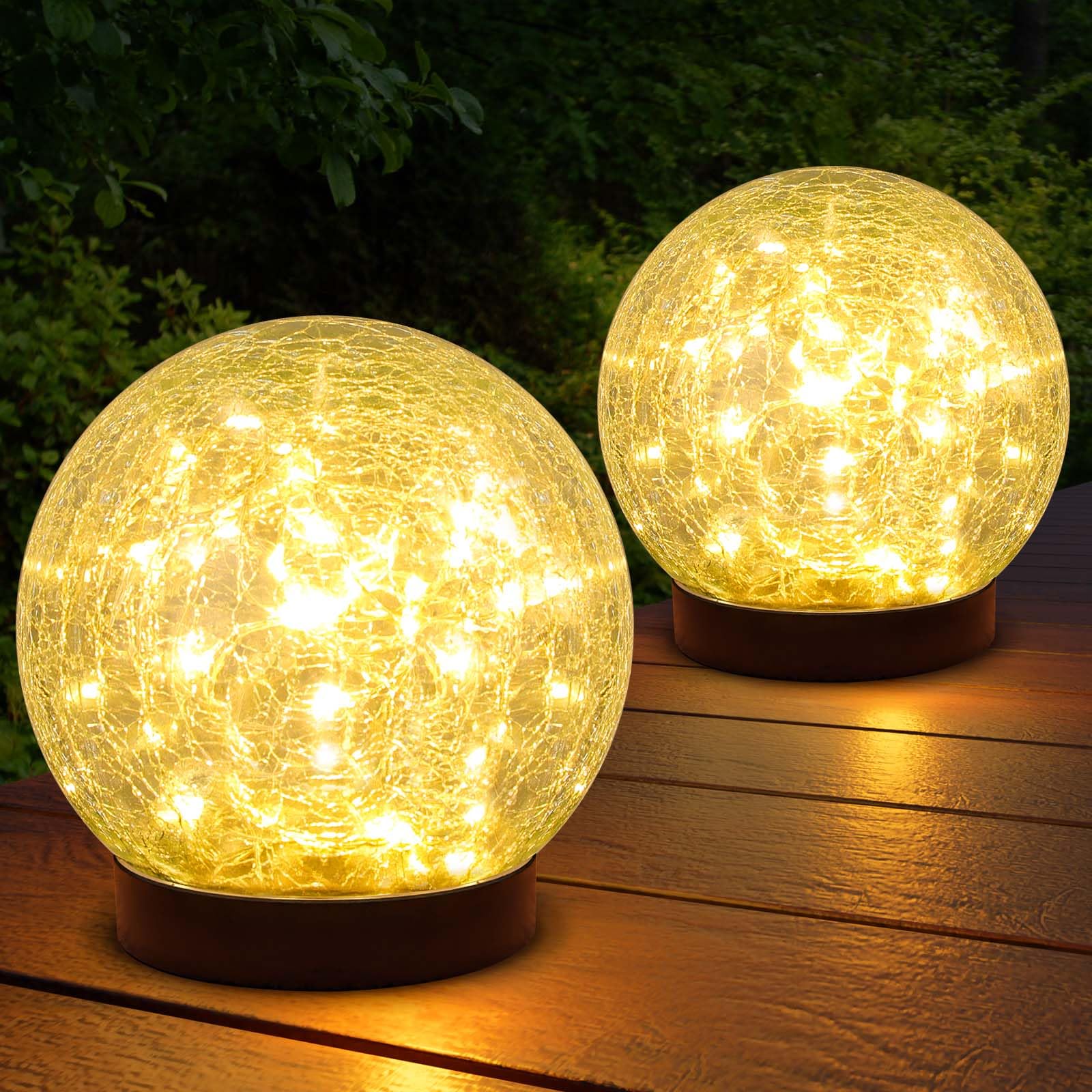Version 1.0.0 ASOMST 2-Pack Garden Solar Lights Outdoor, Cracked Glass Ball Light Waterproof, Decorative Solar Globe Lights Warm White for Yard Pathway Patio Lawn - Image 1