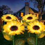 Homeleo Upgraded 4-Flower Solar Sunflower Lights for Yard Decor,Waterproof Outdoor Garden Decorative Artificial Flowers Stake Ornaments for Lawn Patio Porch Flowerbed Thanksgiving Cemetery Decorations - Image 6