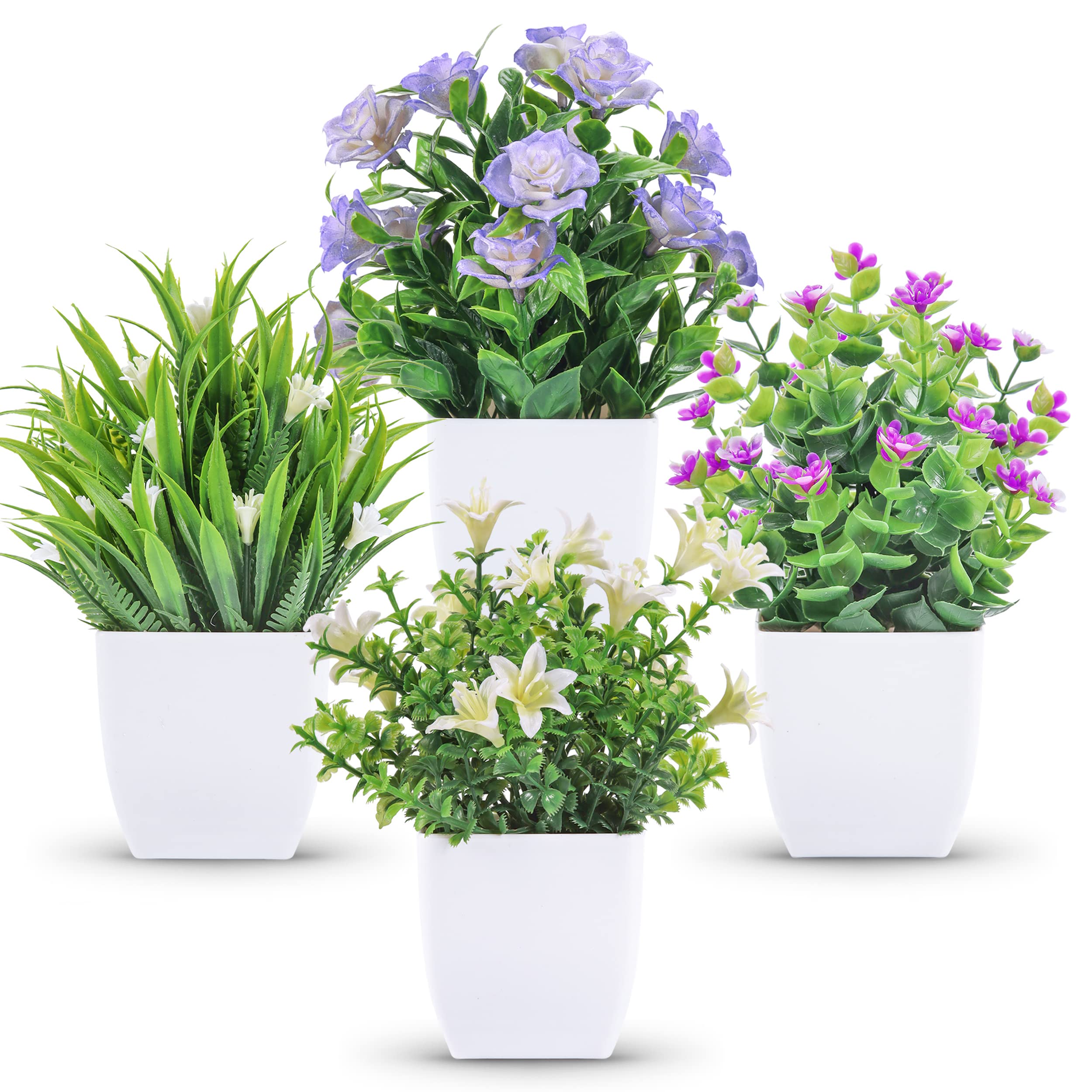 81mFRdxKcGL.jpg Der Rose 4 Packs Small Fake Plants Mini Artificial Faux Plants with Flowers for Home Room Farmhouse Bathroom Decor Indoor - Image 1